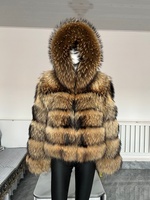 BEIZIRU Manteau à capuche en fourrure de raton laveur véritable pour femme, veste chaude pour l'hiver