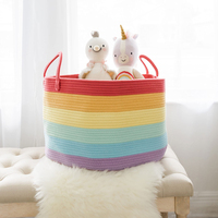 Grand panier de rangement en corde de coton pliable, panier à linge tressé, organisateur de jouets arc-en-ciel, décoration de chambre d'enfant, avec poignées