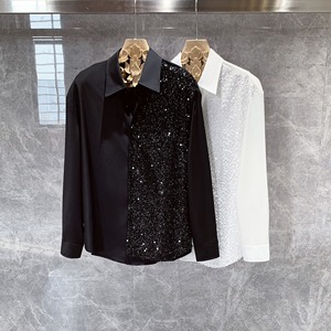 Camicia a maniche lunghe da uomo autunno Versatile alla moda da uomo con Design paillettes di fascia alta in bianco e nero - Product Image 1