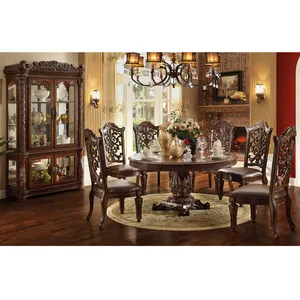 Geleneksel tasarım yemek masası el oyma sandalyeler mobilyaları dört kapı şarap dolabı ev yemek odası mobilyası