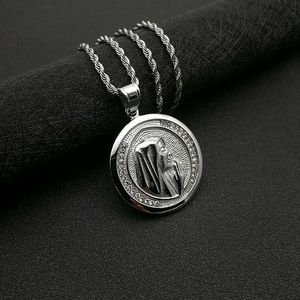 yunnique Stainless Steel Round Pendant Necklace With Rhinestones Unisex Gift Jewelry - Product Image 3