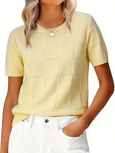 Maglione da donna estivo alla moda europea, nuovo, di tendenza, a tinta unita, semplice, lavorato a <span class=keywords><strong>maglia</strong></span>, girocollo, a maniche a <span class=keywords><strong>tre</strong></span> <span class=keywords><strong>quarti</strong></span>, per il commercio transfrontaliero - Product Image 5
