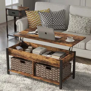 Muebles de sala de estar de <span class=keywords><strong>alta</strong></span> calidad, <span class=keywords><strong>Mesa</strong></span> Central retro con encimera elevadora de madera y marco de metal para sala de estar, <span class=keywords><strong>gris</strong></span> - Product Image 1