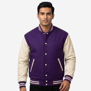 Classic Design Varsity Jacket Autumn Men's Casual Color <b>Block</b> Button up Jacket for Spring Fall School Baseball - Product Image 1