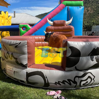 Jeu gonflable extérieur de rodéo de licorne d'arc-en-ciel avec la machine mécanique de taureau fou d'équitation de taureau de matelas pour la location de partie