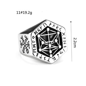 Men's Stainless Steel Hexagon <b>Ring</b> Viking Letters Geometric Design Hip Hop Style Gift Jewelry - Product Image 5