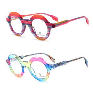 HPTG004แว่นตาอะซิเตทสีรุ้งหลากสีสำหรับผู้ชายแว่นตาทรงกลมขนาดเล็กย้อนยุคสำหรับผู้หญิงใหม่แว่นตา HPTG004ตามใบสั่งแพทย์