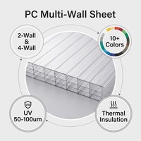 Revêtement UV 50-100 micromètres, 8 mm, ignifuge, qualité FR, pour toit ouvrant en polycarbonate creux pour bâtiments publics architecturaux