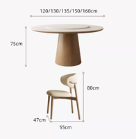 Runder Steinplatten-Esstisch Modern Massivholz Cremefarbener Stil Runder Tisch mit Eingebautem Drehteller Esstisch- und Stuhl-Set