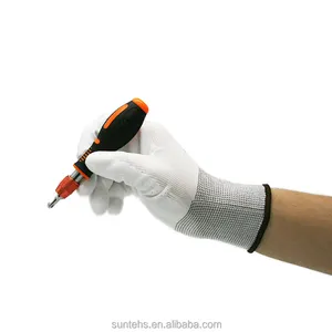 PU Material Durable For Use 33-105 High Quality White Continuous Woven Protective Gloves