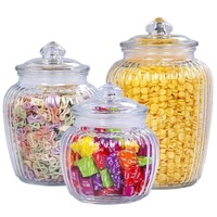 Offres Spéciales cuisine ménage hermétique bonbons maïs cornichon conteneur de stockage des aliments gaufrage bocal en verre ensemble de bidons avec couvercle en verre