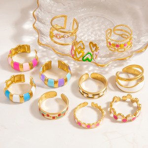 Fashion <b>Rings</b> For Women Gold Color Stainless Steel Open Design Heart Pattern Party Jewelry Irregular Style Yiwu Origin - Product Image 1