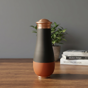 Premium Color Block Pure Copper Bedside Carafe Jar 1500ml Matte Charcoal Black & Terracotta Orange Pot Luxury Wellness <b>Drinkware</b> - Product Image 1