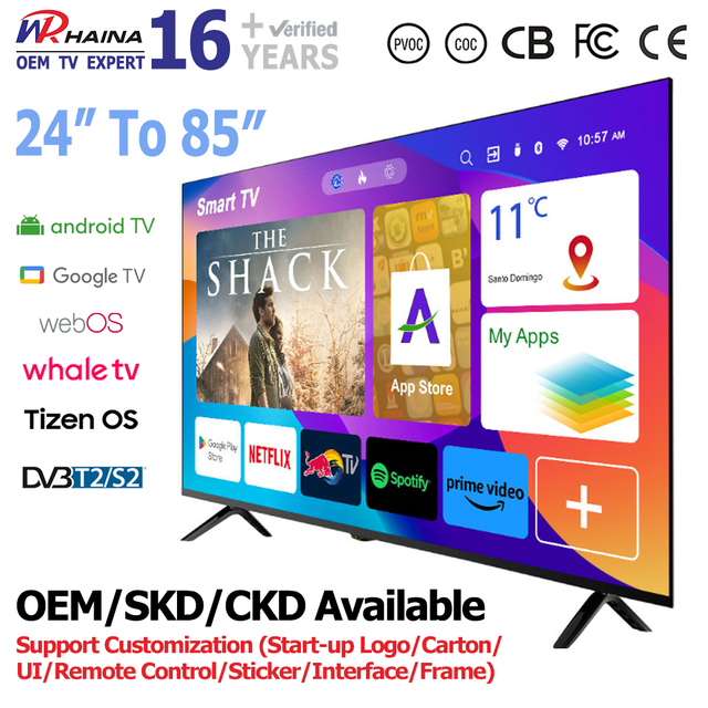 HAINA Wholesale Factory Android TV Smart 24 32 40 Inch Accept Custom OEM 43 50 55 65 75 85 Inch Televisions Smart 4K Televisor