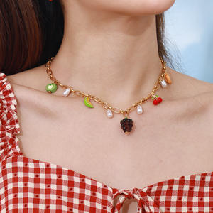 Ensemble de bijoux Songfu à <span class=keywords><strong>la</strong></span> mode chaîne en or Multi Fruits breloques cerises fraise collier Bracelet boucles d'oreilles ensembles - Product Image 4