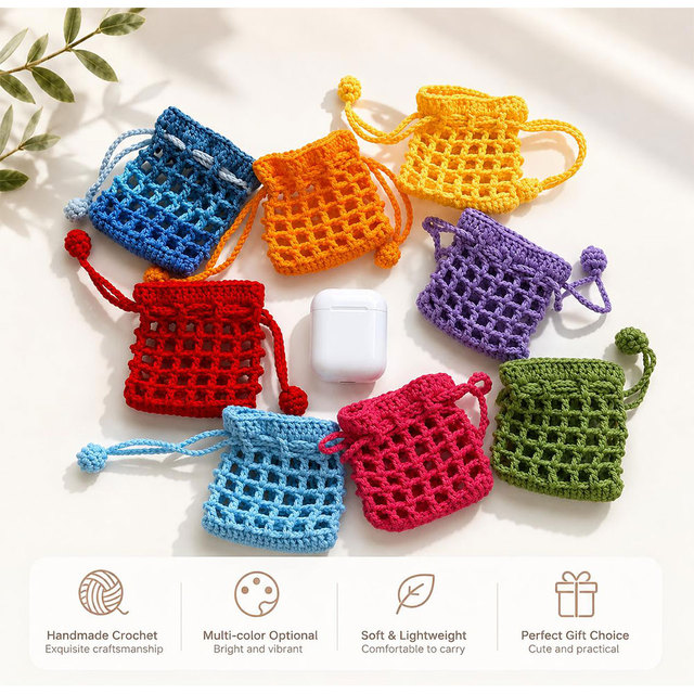 Handmade Crochet Earphone Covers Best Gifts for Kids & Friends Handmade Cotton Woven Plush Soft Cute Bear Crochet Ear buds Case