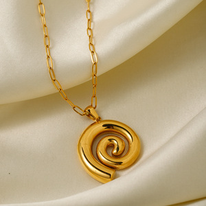 Spiral Pendant <b>Necklace</b> 18k Gold Plated Stainless Steel Women's Jewelry Everyday Wear Geometric Design Yiwu Origin - Product Image 3