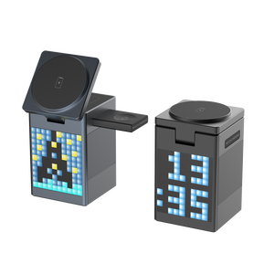 Produit tendance 2026 : Réveil numérique à animation pixelisée <span class=keywords><strong>6</strong></span> en 1, lampe de bureau LED avec <span class=keywords><strong>chargeur</strong></span> <span class=keywords><strong>sans</strong></span> <span class=keywords><strong>fil</strong></span> magnétique 15 W, haut-parleur BT5.3 - Product Image 2