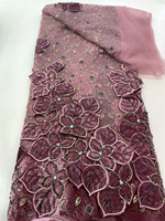 NI.AI Nouveau design de dentelle perlée avec fleurs brodées sur filet et paillettes, tissu en dentelle filet pour robes de mariée et tenues de soirée