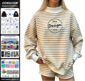 Sudadera de cuello alto a rayas para mujer, de algodón French Terry, con logo bordado personalizado, talla grande, venta al por mayor, alta calidad - Product Image 1