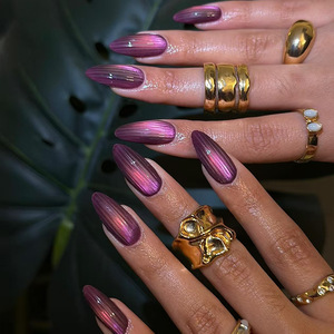 Faux ongles en gel de luxe, style œil de chat, punk, très demandés, <span class=keywords><strong>argent</strong></span> doré brillant, avec breloques 3D, forme amande, pour femme - Product Image 3