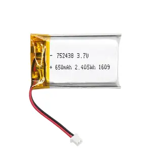 מפעל מחיר של 752438 נטענת Lipo 650mAh 3.7V סוללה