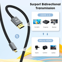 Câble Micro HDMI vers HDMI 4K 60Hz, câble vidéo haute définition pour caméra, caméscope, tablette, ordinateur portable