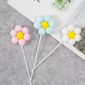 Cake Toppers Felt Ball Flowers Round Polyester Handmade Birthday Party Decorations - Product Image 1