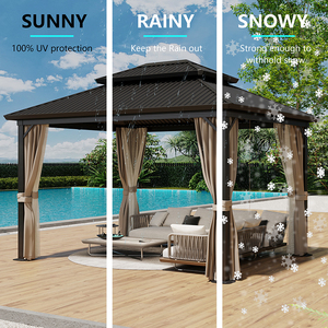 10x12ft USA có sẵn trong kho tán vĩnh viễn màu nâu sẫm đôi mái nhà cứng gazebo với muỗi lưới & rèm cửa - Product Image 6