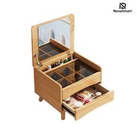 Coiffeuse scandinave en bois massif pour fenêtre en baie avec miroir rabattable et armoire de rangement multi-zones pour chambre et hôtel