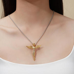 Hip Hop <b>Angel</b> <b>Goddess</b> Iced Out Cubic Zirconia Waterproof Tarnish Free Stainless Steel Fashion Jewelry Pendant Necklace Wholesale - Product Image 2