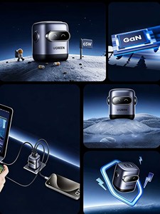 Chargeur mural rapide USB-C GaN 65W UGREEN avec 3 ports pour téléphone, tablette, ordinateur portable – Adaptateur de charge PD 3.0 au design compact de robot - Product Image 2