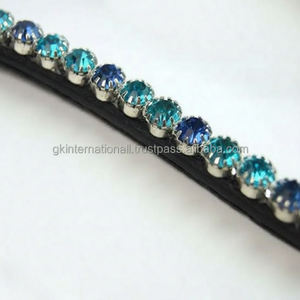 Banda de cejas de caballo de cuero negro con todas las formas de diseño personalizado en tamaños de mazorca completos con cristales de cristal redondos grandes banda de cejas de diamante - Product Image 1