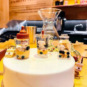 New Arrival Pearl Milk Tea Cup Keychain Bear Liquid Keychain <b>Floating</b> Keychain - Product Image 1