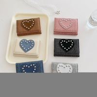 Portefeuille triple pliant pour femme en laiton, style cœur, rétro, tendance coréenne, porte-cartes multifonctionnel