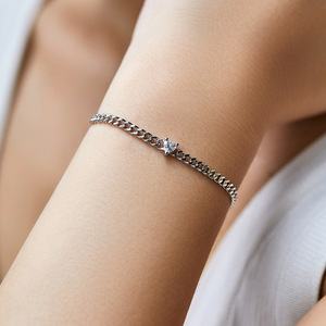 S925 Silver Minimalist Chain <b>Bracelet</b> Heart Cut Charm <b>Bracelet</b> Adjustable Diamond Claw Setting Unisex Everyday Wear - Product Image 3