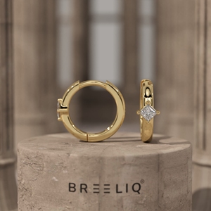 14K White <b>Gold</b> Princess Cut Diamond Hoop Earrings Elegant Solitaire Diamond <b>Huggie</b> - Product Image 4