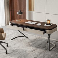 Bureau d'ordinateur contemporain simple couleur noyer avec tiroirs de rangement, mobilier de bureau à domicile, poste de travail