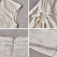 Robe midi en satin blanc sur mesure, col montant, manches courtes, taille froncée avec nœud, robe de soirée élégante, service OEM, marque privée, commande en gros