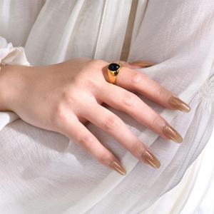 Anillo de Compromiso Vintage Antideslustre, Chapado en Oro de 14k y 18k, de Acero Inoxidable con Ágata, para Hombre y Mujer - Product Image 3