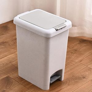 Cubo de basura de plástico para interiores 8 10 15 20L, cubo de basura rectangular moderno blanco con tapa de prensa, cubos de basura para cocina y baño - Product Image 4