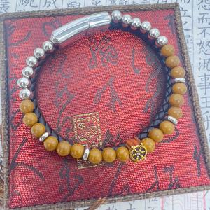 Groothandel Dubbellaags Gevlochten Echt Lederen Armband Traditionele Natuurlijke Chinese Geneeskunde Armband Roestvrijstalen Sluiting - Product Image 2