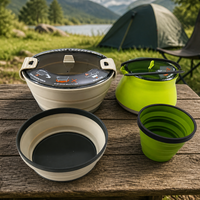 Juego de Utensilios de Cocina Plegables de Silicona Ligeros para Exteriores, Resistentes al Calor, Kit de Cocina Portátil para Camping, Olla, Tetera y Tazón para Picnic