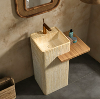 Lavabo sur pied moderne en pierre artificielle marbre crème 9L pour hôtel, poli, avec drain, résistant à l'eau, garantie 3 ans