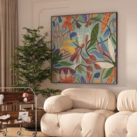 Peinture à l'huile carrée florale tropicale sur toile, faite à la main, style vintage botanique, vente en gros, encadrée, prête à accrocher, tableaux et arts muraux