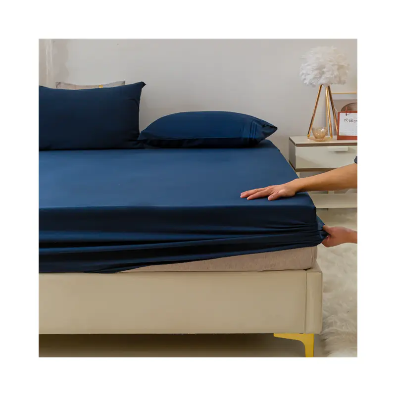Set di biancheria da letto in cotone egiziano di Design di lusso lenzuola di lusso 1800TC Set di lenzuola con angoli morbidi blu scuro 4 pezzi federa