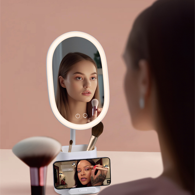 Pen Holder 3 Grade Brightness  Make up Mirror Lamp with Wireless Charger