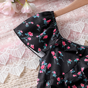Abito Estivo 2026 per Ragazze Adolescenti, Nero con Stampa Floreale e Maniche a Sbuffo, Morbido e Carino - Product Image 4