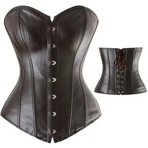 Latest Leather Bustier Women's Top Black Slimming Overbust Corset Tummy Shaper Tops Plus Size 6XL Party Paly Shows Costume