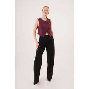 Chaleco Largo Retro Bordado de Tela Tejida para Mujer, Modelo Cruzado con Doble Botonadura, Color Borgoña, para Otoño e Invierno, Venta al por Mayor - Product Image 6